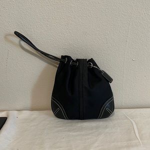 COACH 8669 Mini Drawstring Signature Nylon & Leather Coin Pouch Purse Rare! EUC!